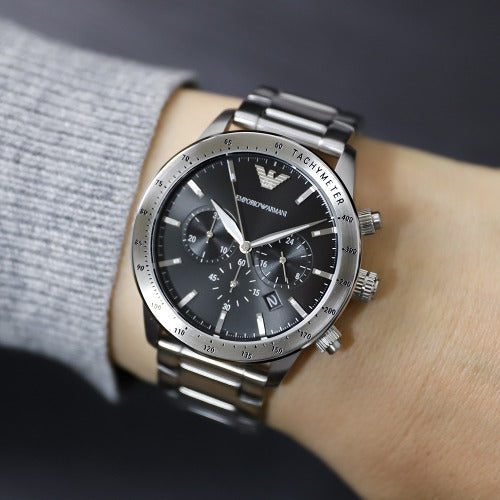 Emporio Armani Mario Chronograph Black Dial Silver Steel Strap Watch For Men - AR11241 Buy Now By Emporio Armani