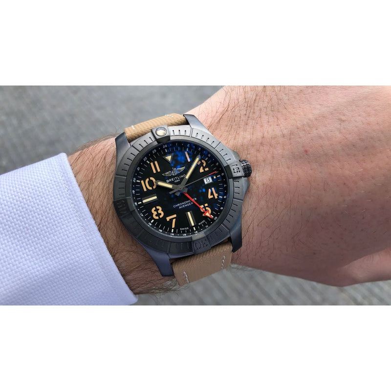 Shop Breitling Avenger Automatic GMT 45 Black Dial Brown Nylon Strap Watch for Men - V32395101B1X1 in USA