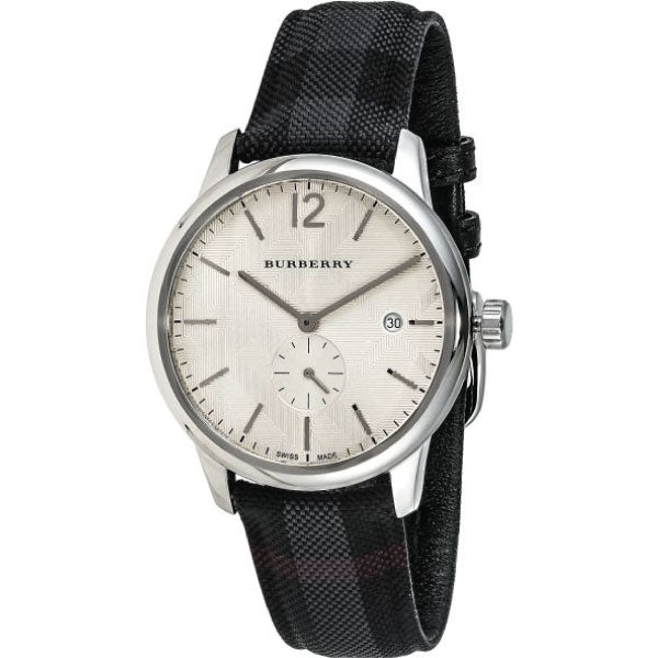 Shop Burberry Classic Round Cream Dial Black Leather Strap Watch for Men - BU10008 in USA