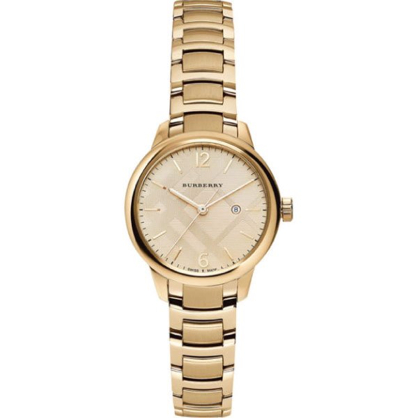 Shop Burberry The Classic Champagne Dial Gold Steel Strap Watch for Women - BU10109 in USA