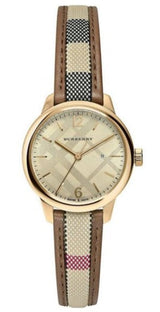 Shop Burberry The Classic Gold Dial Brown Leather Strap Watch for Women - BU10114 in USA