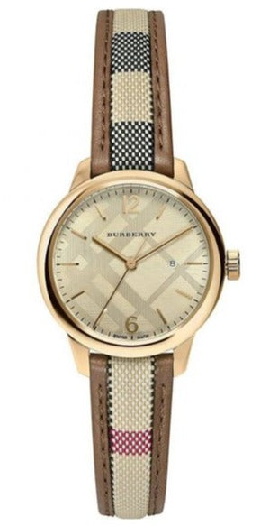 Shop Burberry The Classic Gold Dial Brown Leather Strap Watch for Women - BU10114 in USA