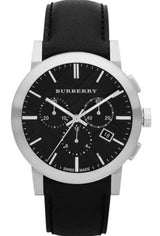 Burberry The City Chronograph Black Dial Black Leather Strap Watch for Men - BU9356 Buy Now By Burberry