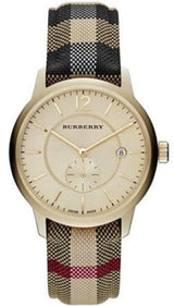 Shop Burberry The Classic Round Gold Dial Brown Leather Strap Unisex Watch - BU10001 in USA