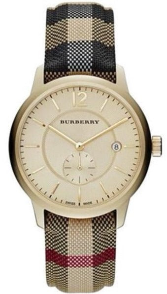 Shop Burberry The Classic Round Gold Dial Brown Leather Strap Unisex Watch - BU10001 in USA