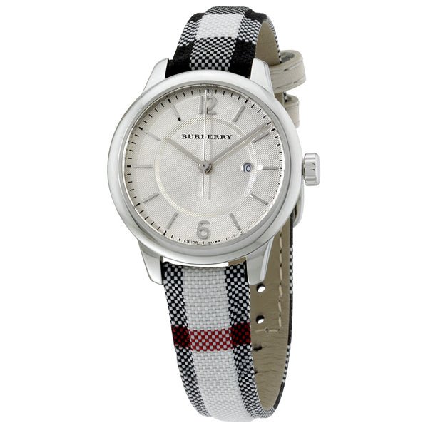 Shop Burberry Classic Stone Silver Dial Horseberry Black Leather Strap Watch for Women - BU10103 in USA