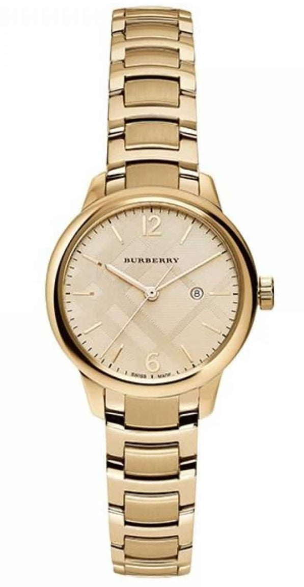 Shop Burberry The Classic Champagne Dial Gold Steel Strap Watch for Women - BU10109 in USA