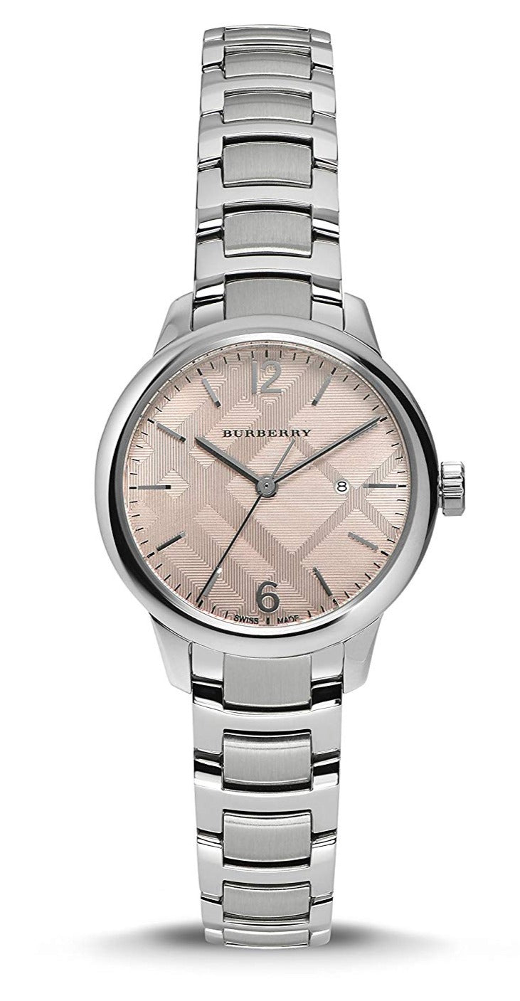Shop Burberry The Classic Pink Dial Silver Steel Strap Watch for Women - BU10111 in USA