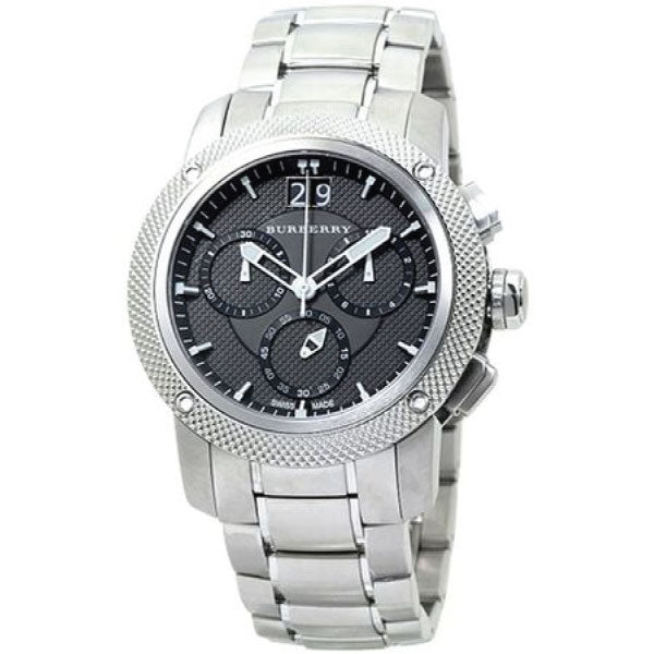 Shop Burberry Utilitarian Chronograph Black Dial Silver Steel Strap Watch For Men - BU9800 in USA