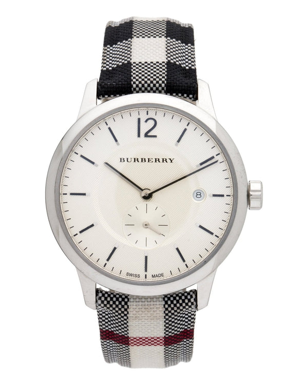 Shop Burberry The Classic Horseferry Silver Dial Black Leather Strap Watch for Men - BU10002 in USA