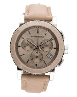 Shop Burberry The City Chronograph Rose Gold Dial Beige Leather Strap Watch For Women - BU9702 in USA