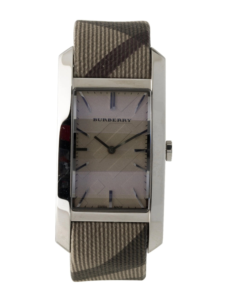 Shop Burberry Nova Check Silver Dial Two Tone Leather Strap Watch For Women - BU9404 in USA