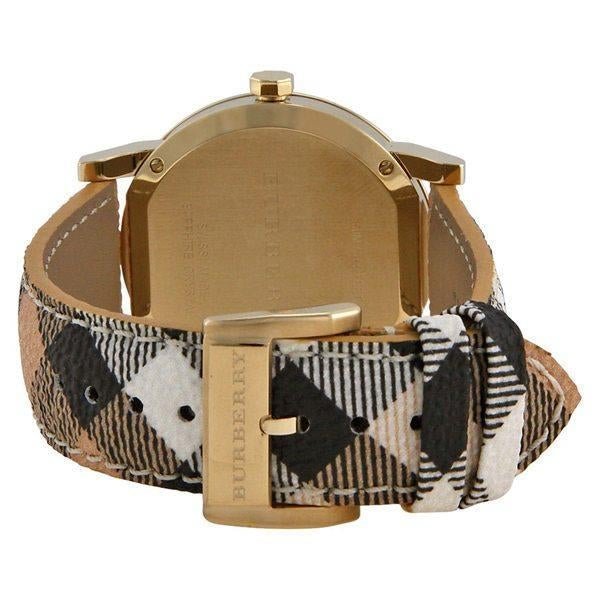 Burberry The City Gold Dial Haymarket Brown Leather Strap Watch for Women - BU9219 Buy Now By Burberry
