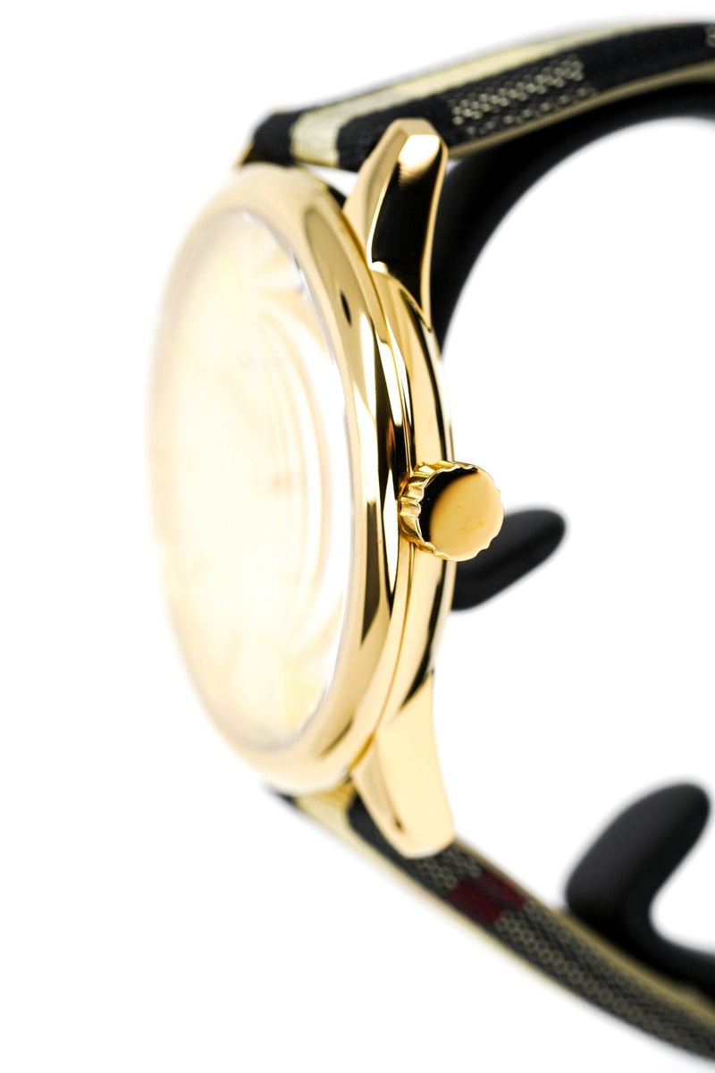 Shop Burberry The Classic Round Gold Dial Brown Leather Strap Unisex Watch - BU10001 in USA