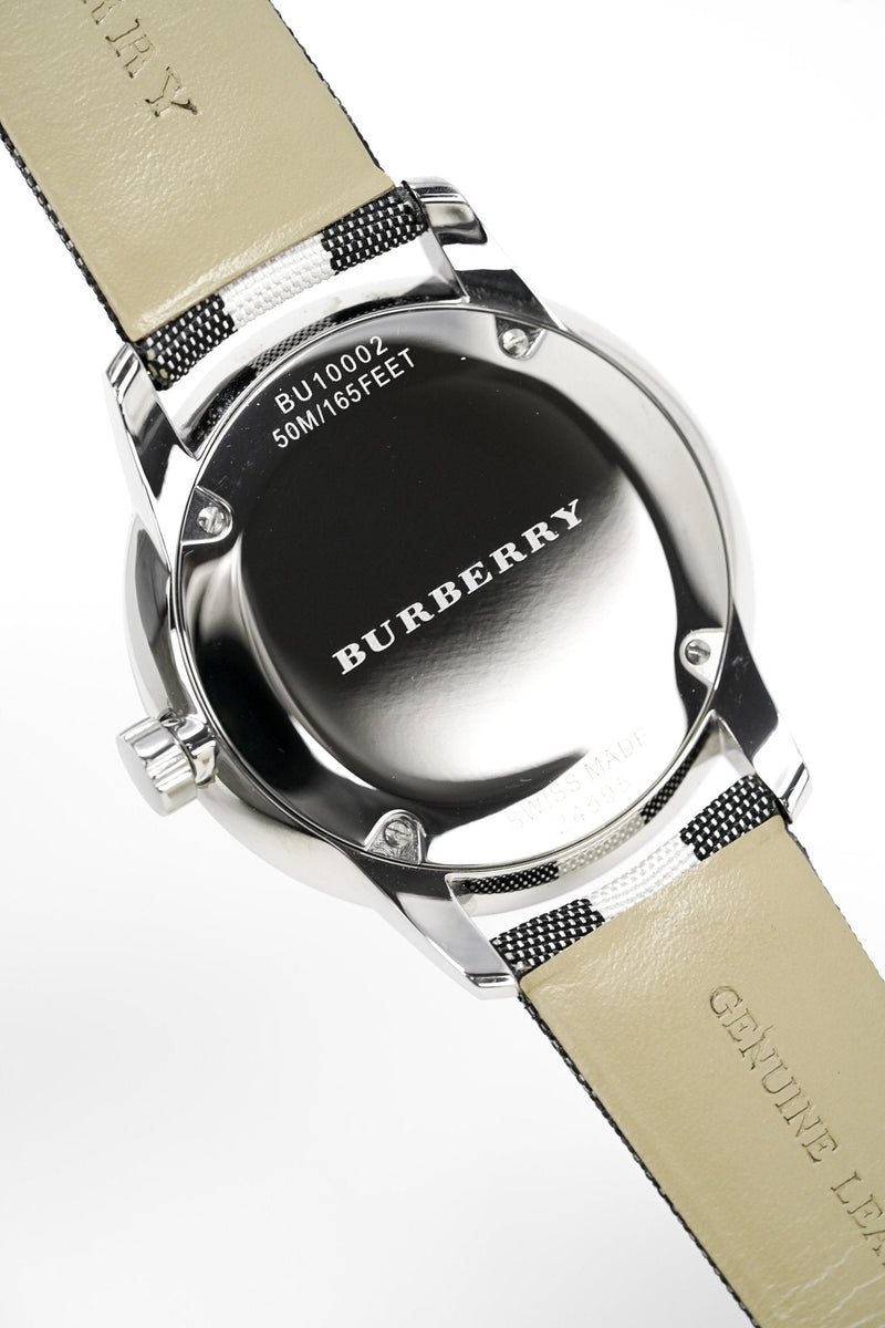 Shop Burberry The Classic Horseferry Silver Dial Black Leather Strap Watch for Men - BU10002 in USA