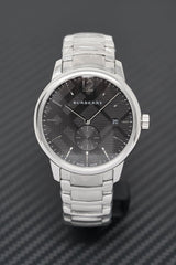 Shop Burberry The Classic Round Black Dial Silver Steel Strap Watch for Men - BU10005 in USA