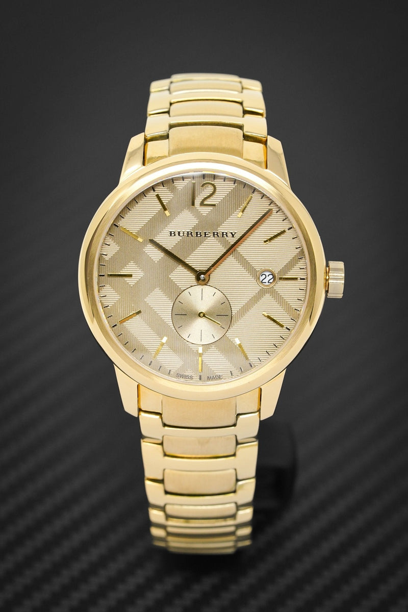 Shop Burberry The Classic Gold Dial Gold Steel Strap Watch for Men - BU10006 in USA