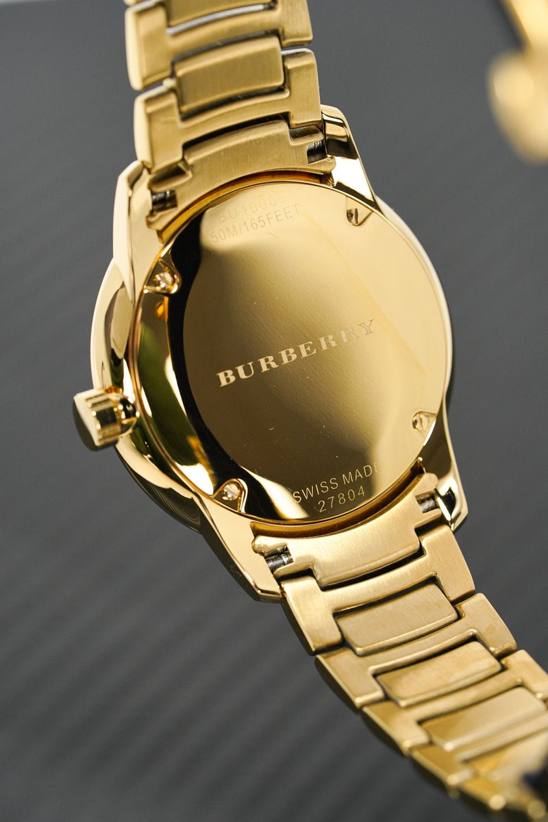 Shop Burberry The Classic Gold Dial Gold Steel Strap Watch for Men - BU10006 in USA