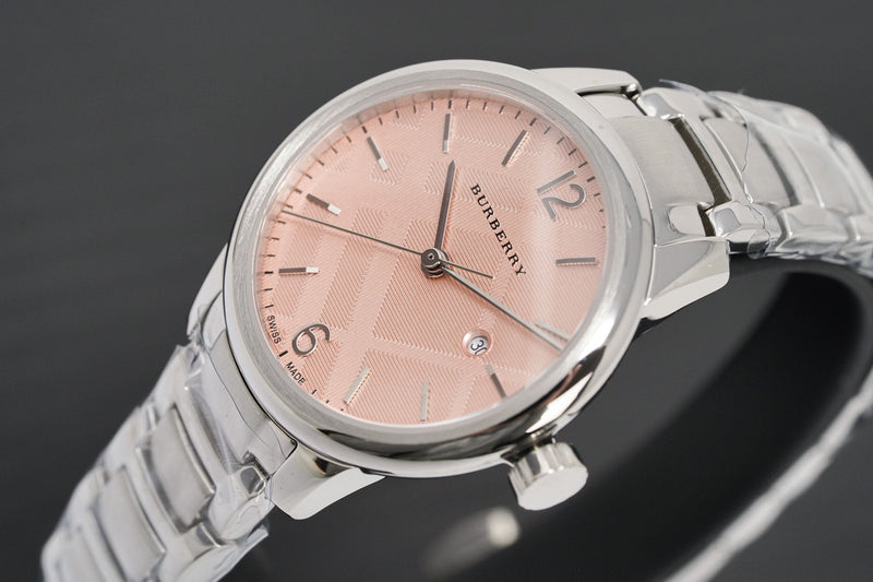 Shop Burberry The Classic Pink Dial Silver Steel Strap Watch for Women - BU10111 in USA