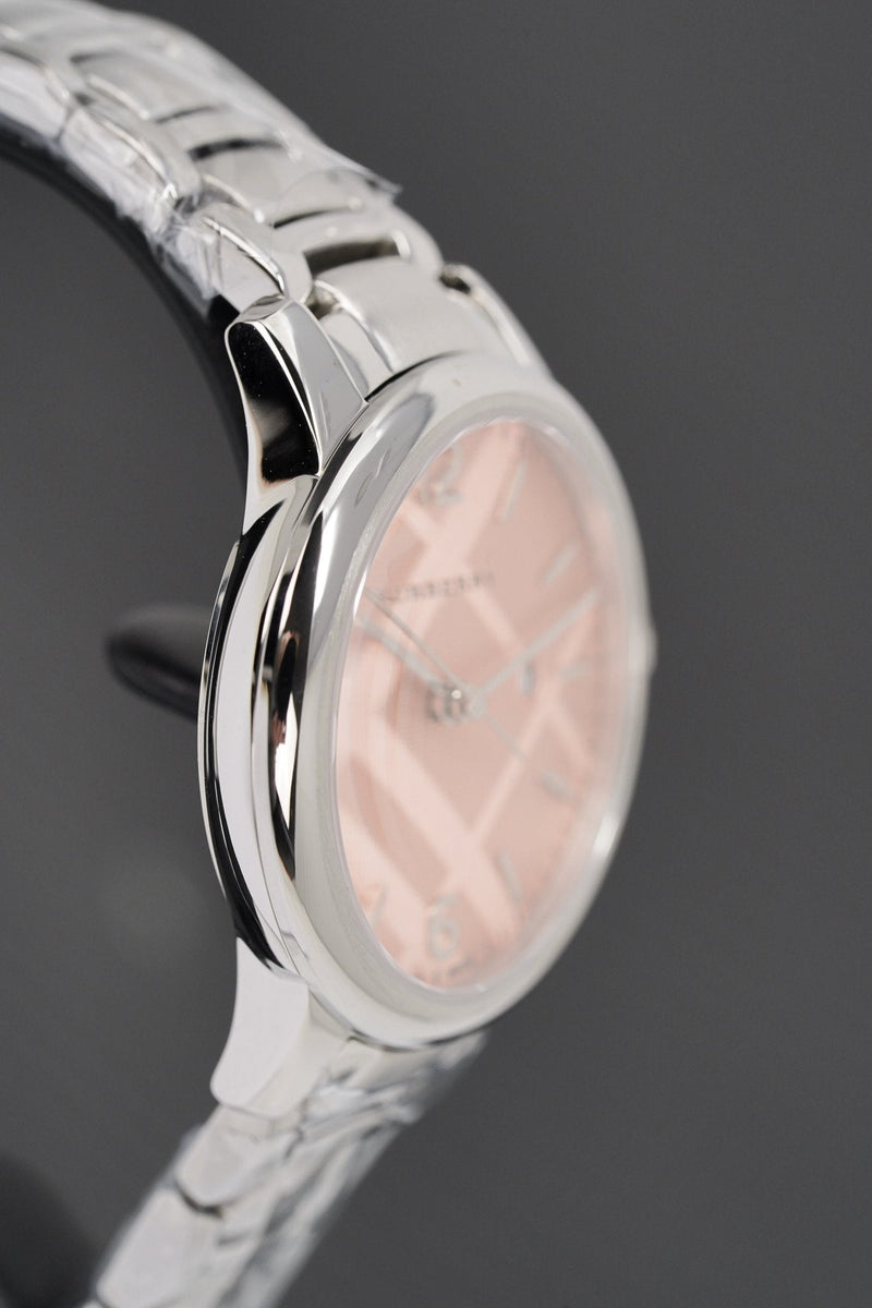 Shop Burberry The Classic Pink Dial Silver Steel Strap Watch for Women - BU10111 in USA