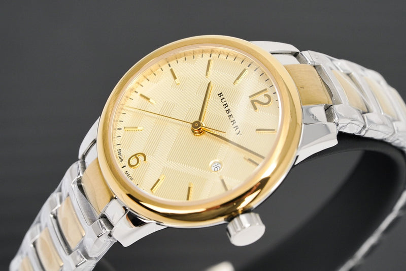 Shop Burberry The Classic Champagne Gold Dial Two Tone Steel Strap Watch for Women - BU10118 in USA