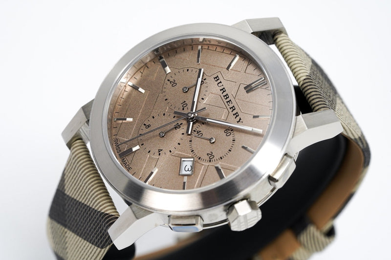 Burberry The City Smoke Dial Checked Brown Leather Strap Watch for Men - BU9358 Buy Now By Burberry