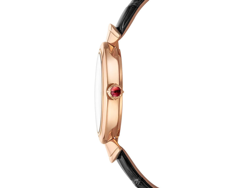 Shop Bvlgari Divas Dream Quartz Diamonds Black Dial Black Leather Strap Watch for Women - DREAM102841 in USA