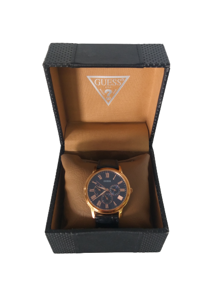 Guess Analog Blue Dial Blue Leather Strap Watch For Men - W0496G4 Buy Now By Guess