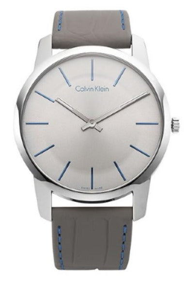 Shop Calvin Klein City Silver Dial Grey Leather Strap Watch for Men - K2G211Q4 in USA