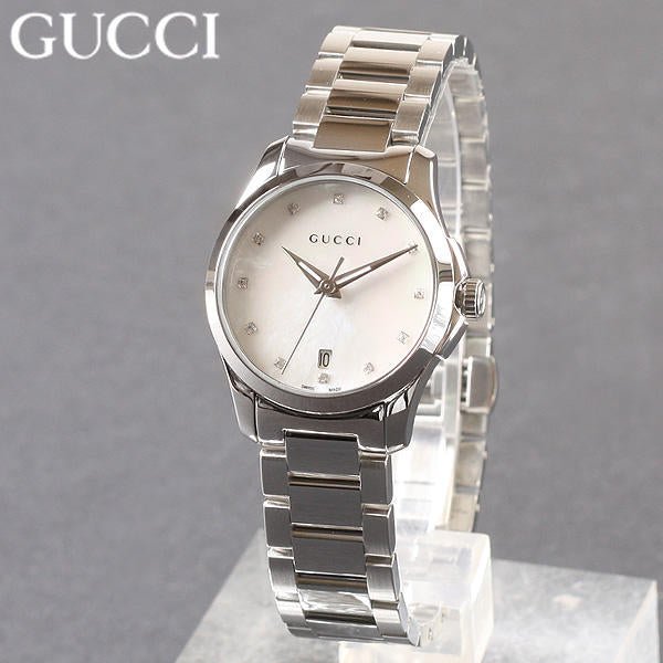 Shop Gucci G Timeless Diamonds Mother of Pearl Dial Silver Steel Strap Watch For Women - YA126542 in USA