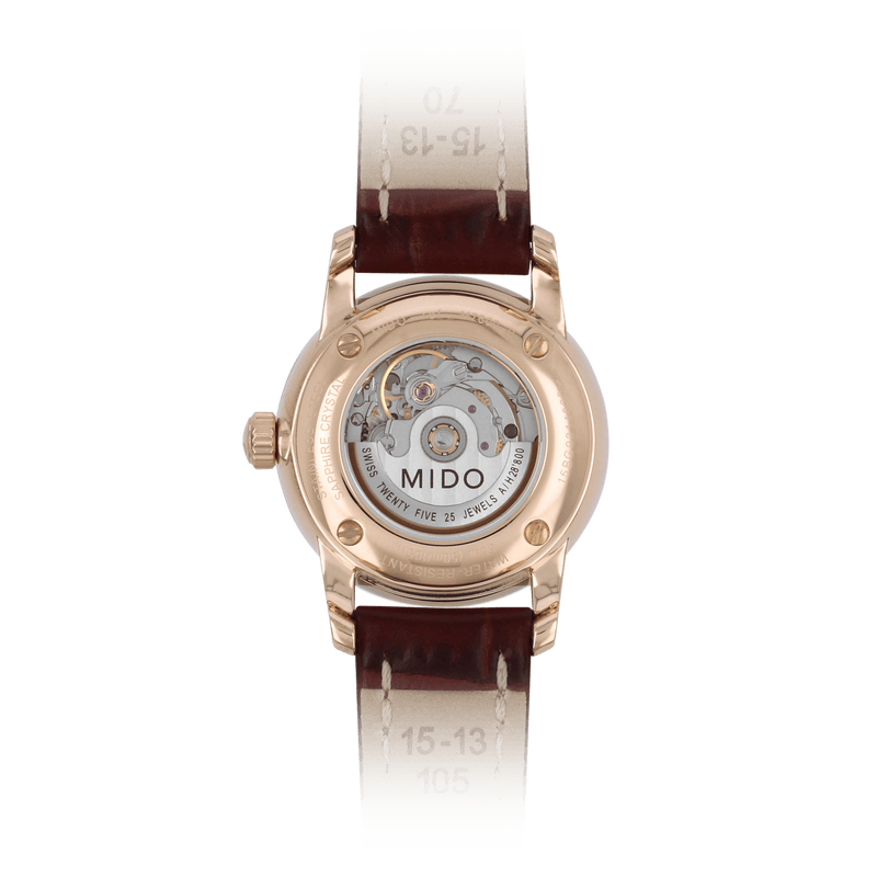 Mido Baroncelli III Automatic White Dial Brown Leather Strap Watch For Women - M7600.3.26.8