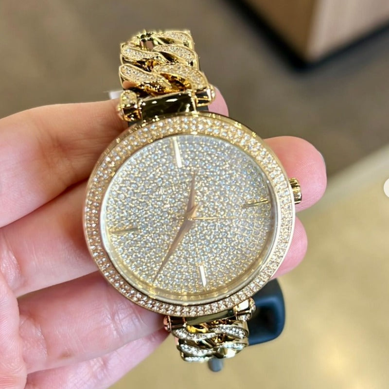 Shop Michael Kors Catelyn Crystals Gold Dial Gold Steel Strap Watch For Women - MK4674 in USA