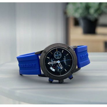 Burberry Sports Chronograph Black Dial Blue Rubber Strap Watch for Men - BU7714 Buy Now By Burberry