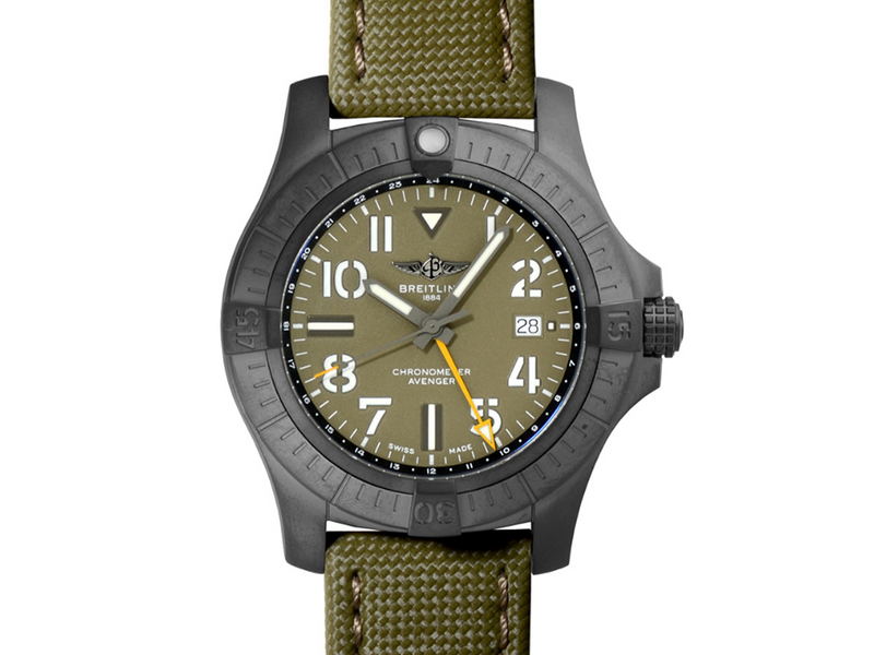 Shop Breitling Avenger Automatic GMT 45 Night Mission Green Dial Green Nylon Strap Watch for Men - V323952A1L1X1 in USA