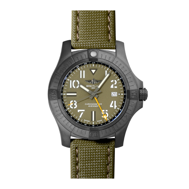 Shop Breitling Avenger Automatic GMT 45 Night Mission Green Dial Green Nylon Strap Watch for Men - V323952A1L1X1 in USA