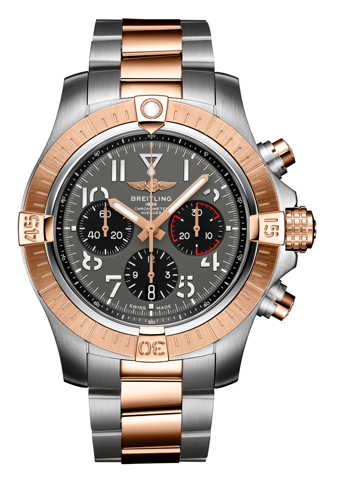 Breitling Avenger B01 Chronograph 45 18K Red Gold Anthracite Dial Two Tone Steel Strap Watch for Men - UB01821A1B1U1