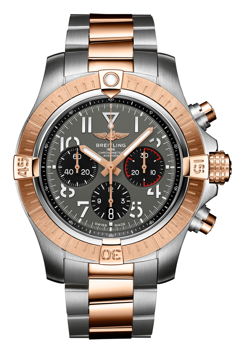 Shop Breitling Avenger B01 Chronograph 45 18K Red Gold Anthracite Dial Two Tone Steel Strap Watch for Men - UB01821A1B1U1 in USA