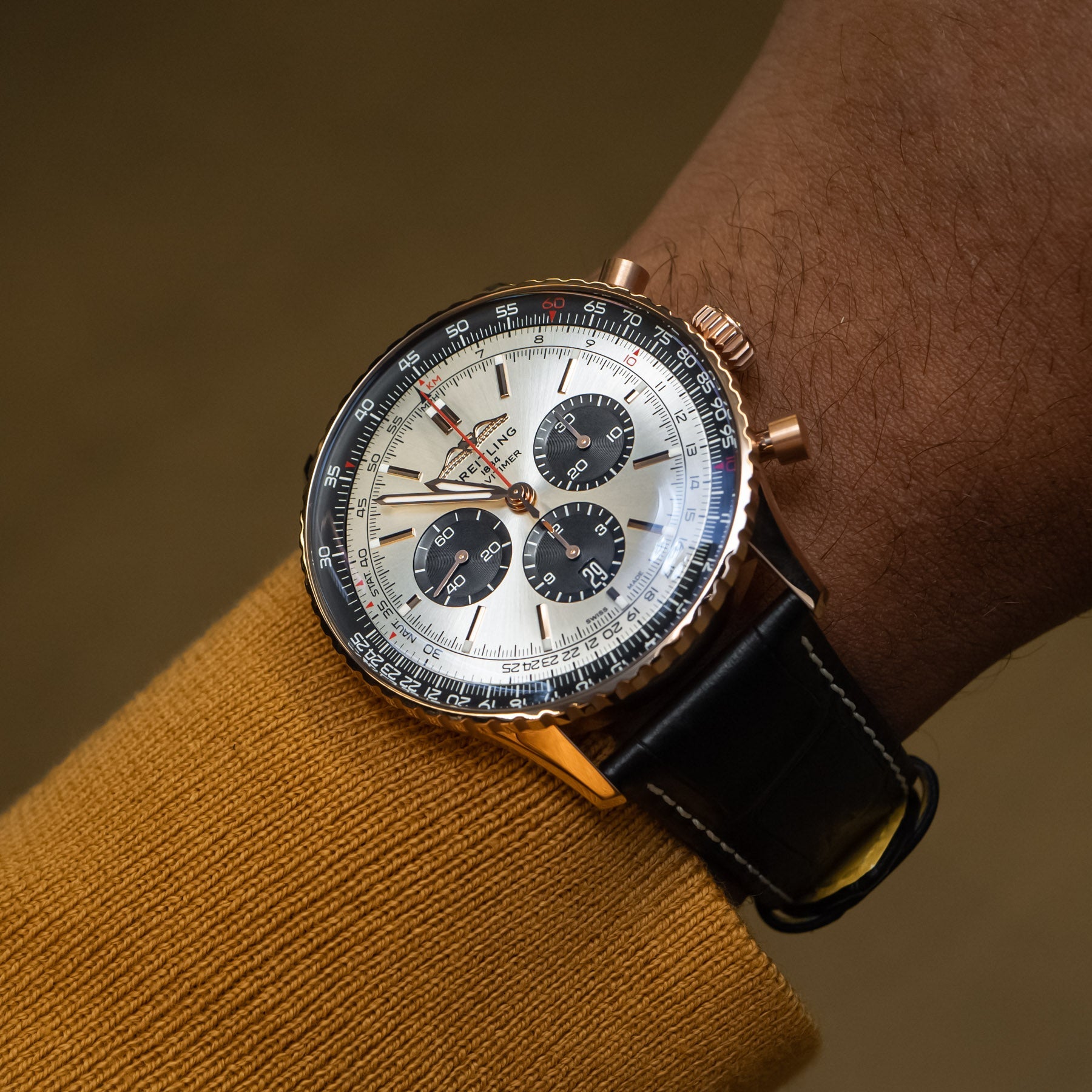Breitling Navitimer B01 Chronograph 46 Silver Dial Black Leather Strap Watch for Men - RB0137241G1P1