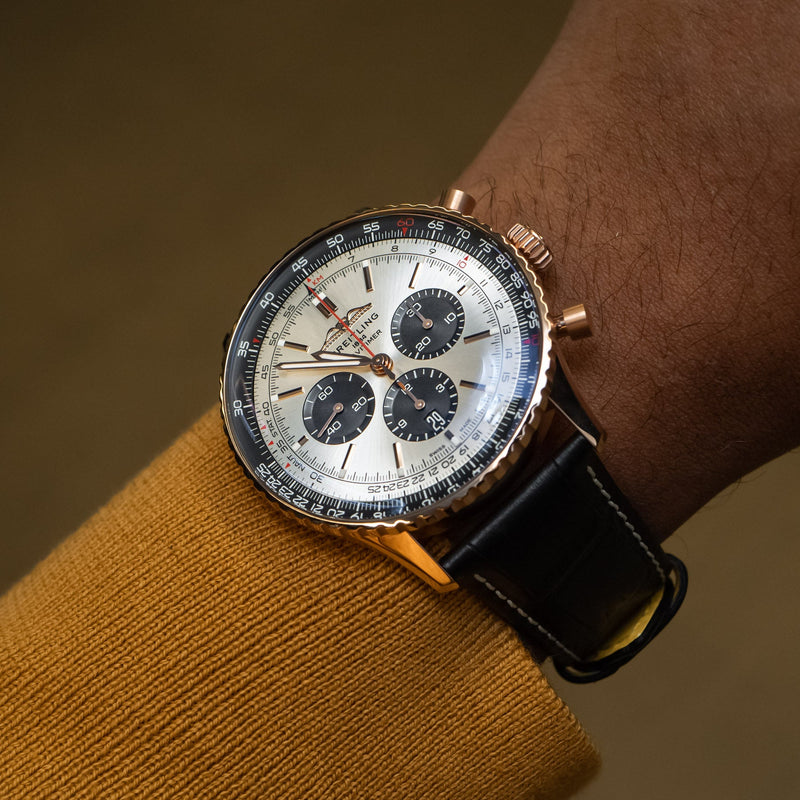 Shop Breitling Navitimer B01 Chronograph 46 Silver Dial Black Leather Strap Watch for Men - RB0137241G1P1 in USA