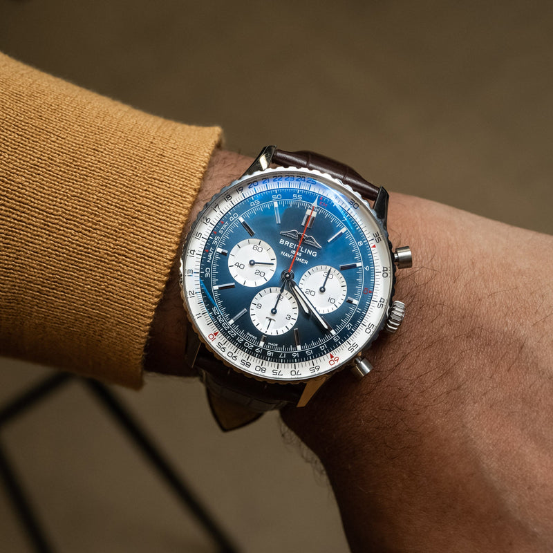 Shop Breitling Navitimer B01 Chronograph 46 Blue Dial Silver Steel Strap Watch for Men - AB0137211C1A1 in USA