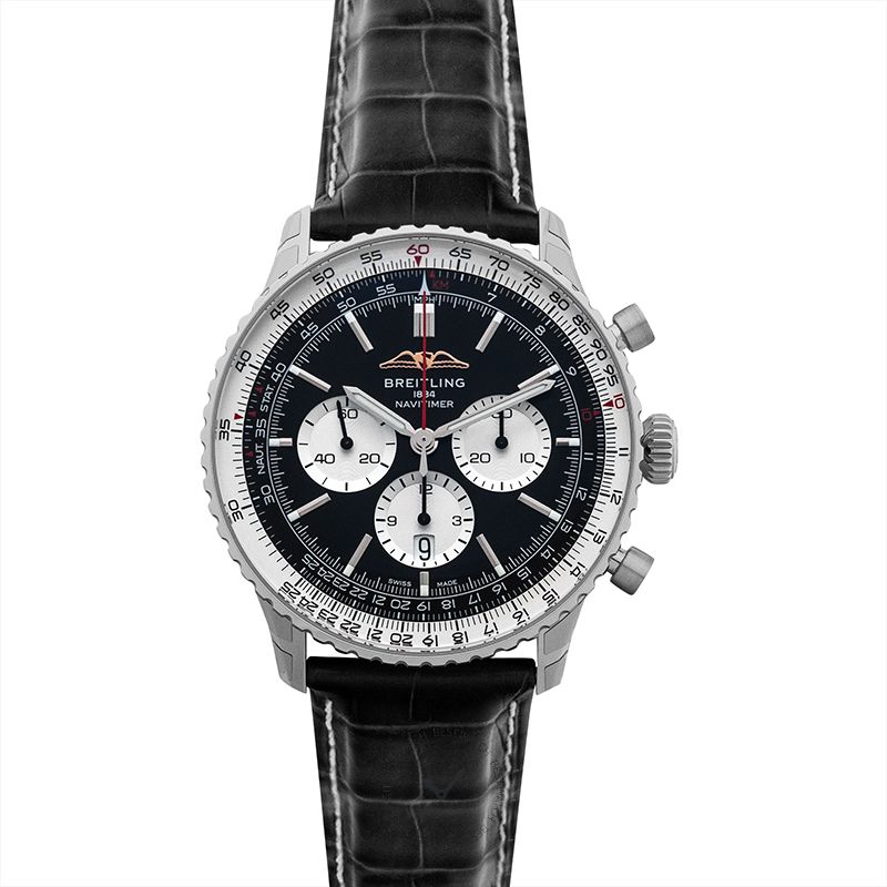 Shop Breitling Navitimer B01 Chronograph 46 Black Dial Black Leather Strap Watch for Men - AB0137211B1P1 in USA