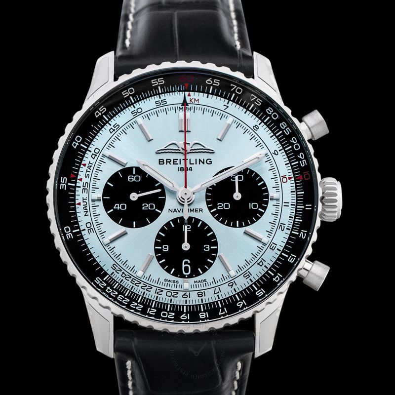 Shop Breitling Navitimer B01 Chronograph 43 Blue Dial Black Leather Strap Watch for Men - AB0138241C1P1 in USA