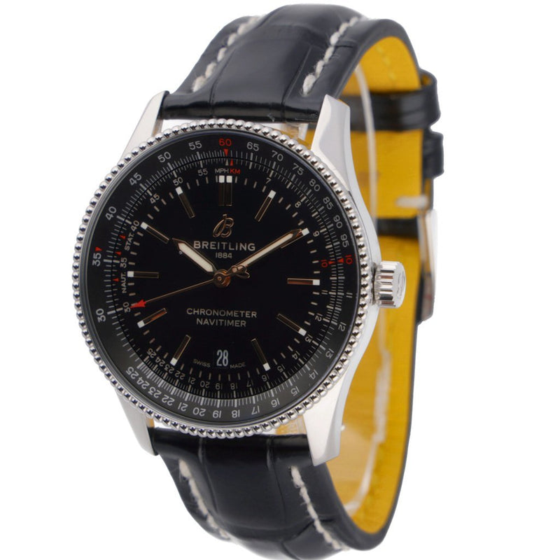 Shop Breitling Automatic 41mm Black Dial Black Leather Strap Watch for Men - A17326241B1P1 in USA