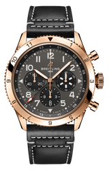 Breitling Super Avi B04 Chronograph GMT 46 P-51 Mustang Grey Dial Black Leather Strap Watch for Men - RB04451A1B1X1