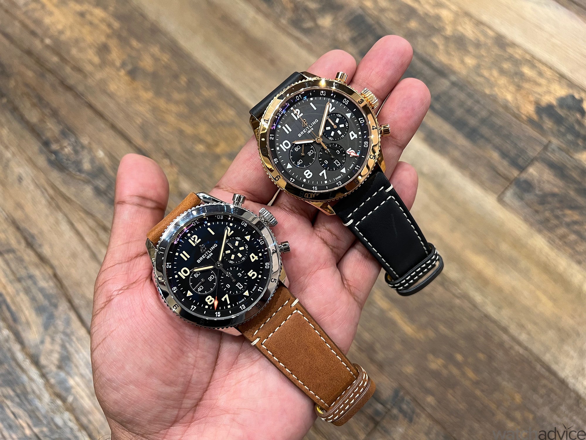 Breitling Super Avi B04 Chronograph GMT 46 P-51 Mustang Grey Dial Black Leather Strap Watch for Men - RB04451A1B1X1
