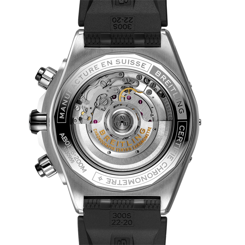 Breitling Super Chronomat B01 44 Black Dial Black Rubber Strap Watch for Men - AB0136251B2S1