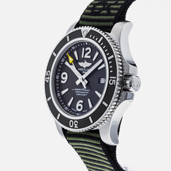 Breitling Superocean Automatic 44mm Outerknown Green Dial Green Nylon Strap Watch for Men - A17367A11L1W1