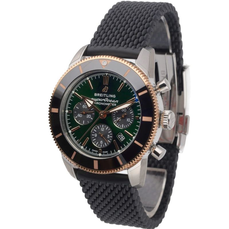 Breitling Superocean Heritage B01 Chronograph 44 Limited Edition Green Dial Black Mesh Bracelet Watch for Women - UB01622A1L1S1