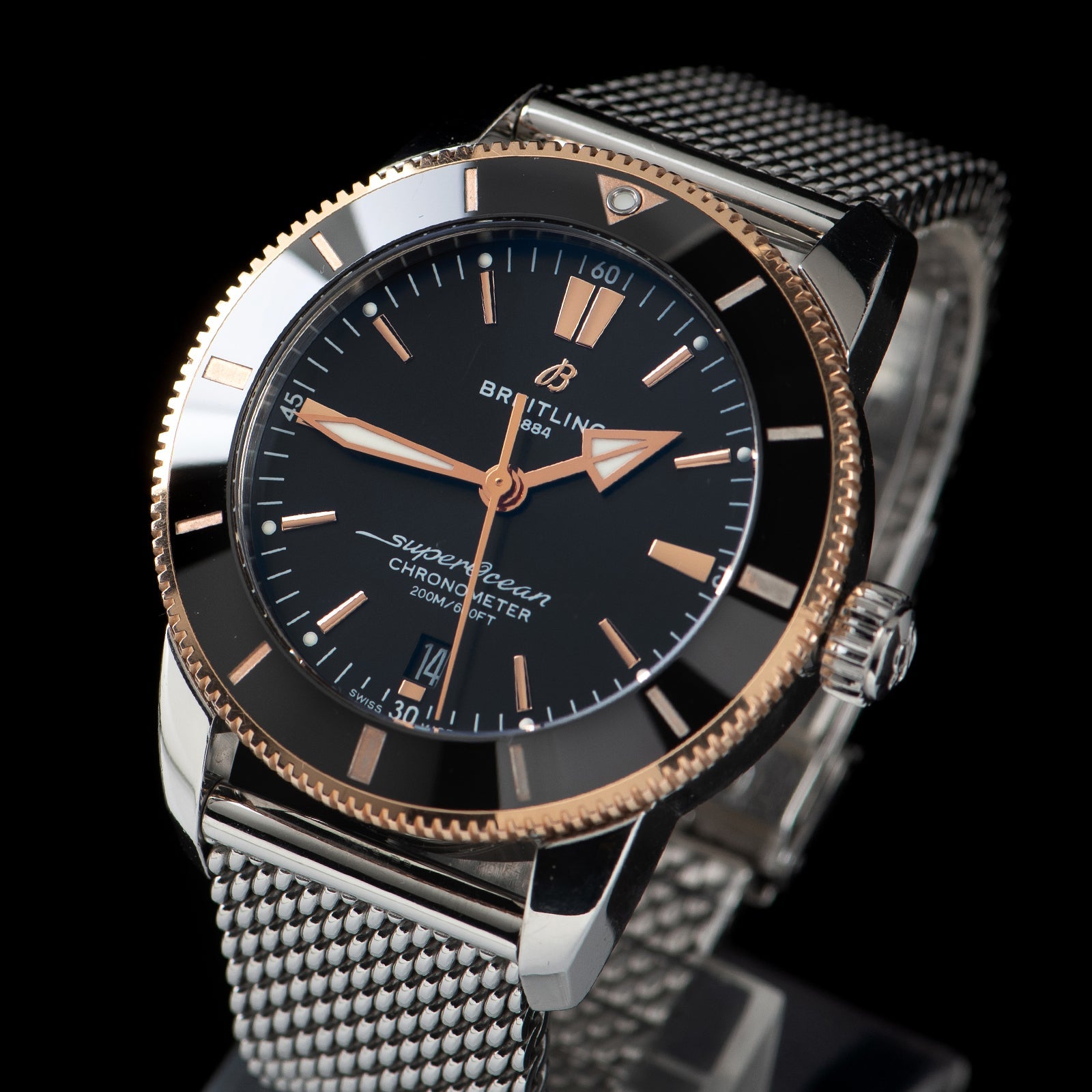 Breitling Superocean Heritage B20 Automatic 44 Black Dial Silver Mesh Bracelet Watch for Men - UB2030121B1A1