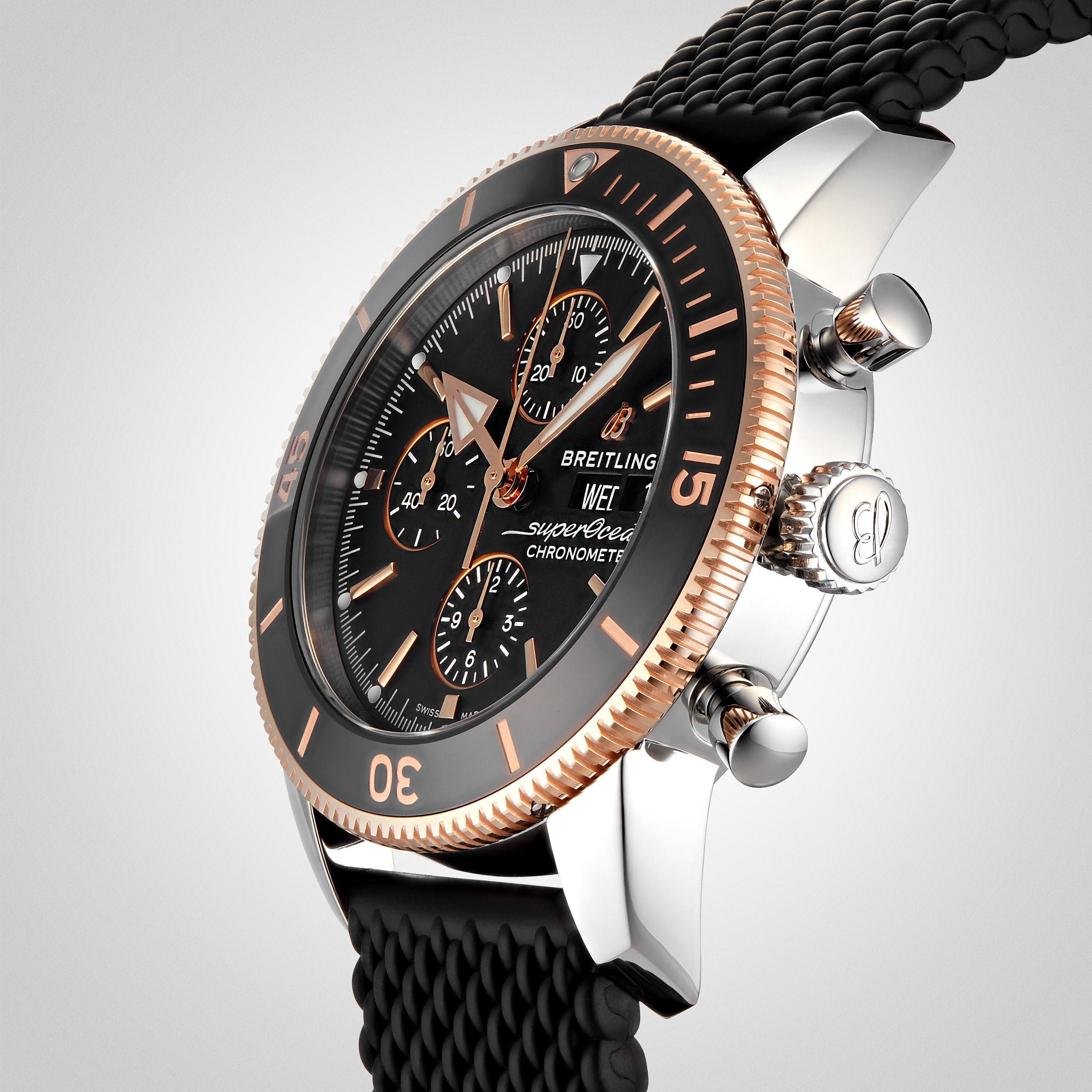Breitling Superocean Heritage Chronograph 44 Black Dial Black Mesh Bracelet Watch for Men - U13313121B1S1